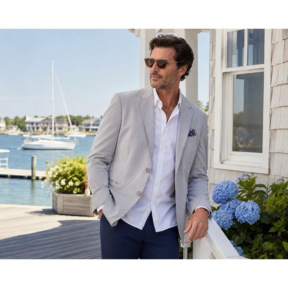 Robert Graham Mens Gray Pinstripe Blazer 40R Jacket Cotton Sport Coat Lining